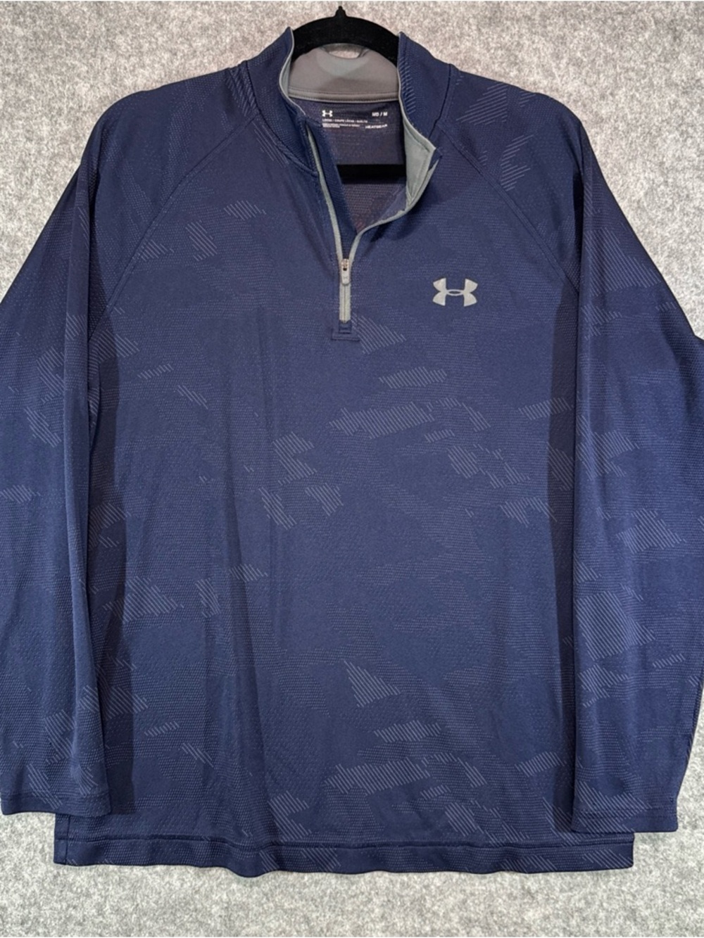 Under Armor Heat Gear Quarter Zip - Mens M - Navy Blue Loose Camo Outdoor